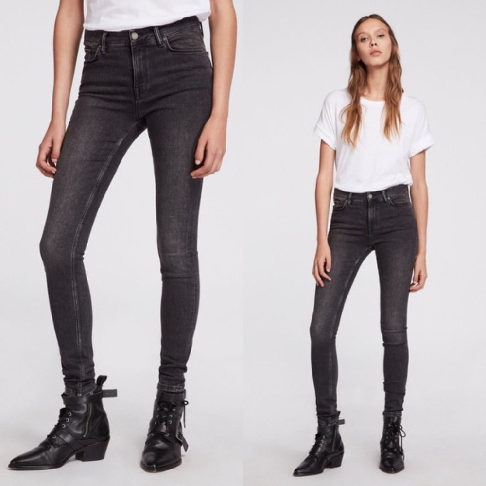 Allsaints Grace washed black/ gray crop skinny jeans with ankle zippers  US 25